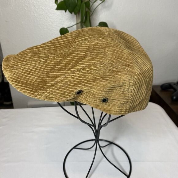 Stetson Tan Corduroy Cap Newsboy Newsie Hat Driving Cap Plaid Lined - Picture 3 of 8